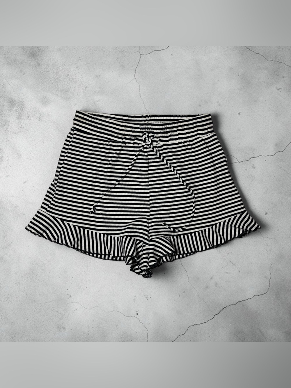 Vici High Waist Ruffle Black & White Striped cotton shorts size Small